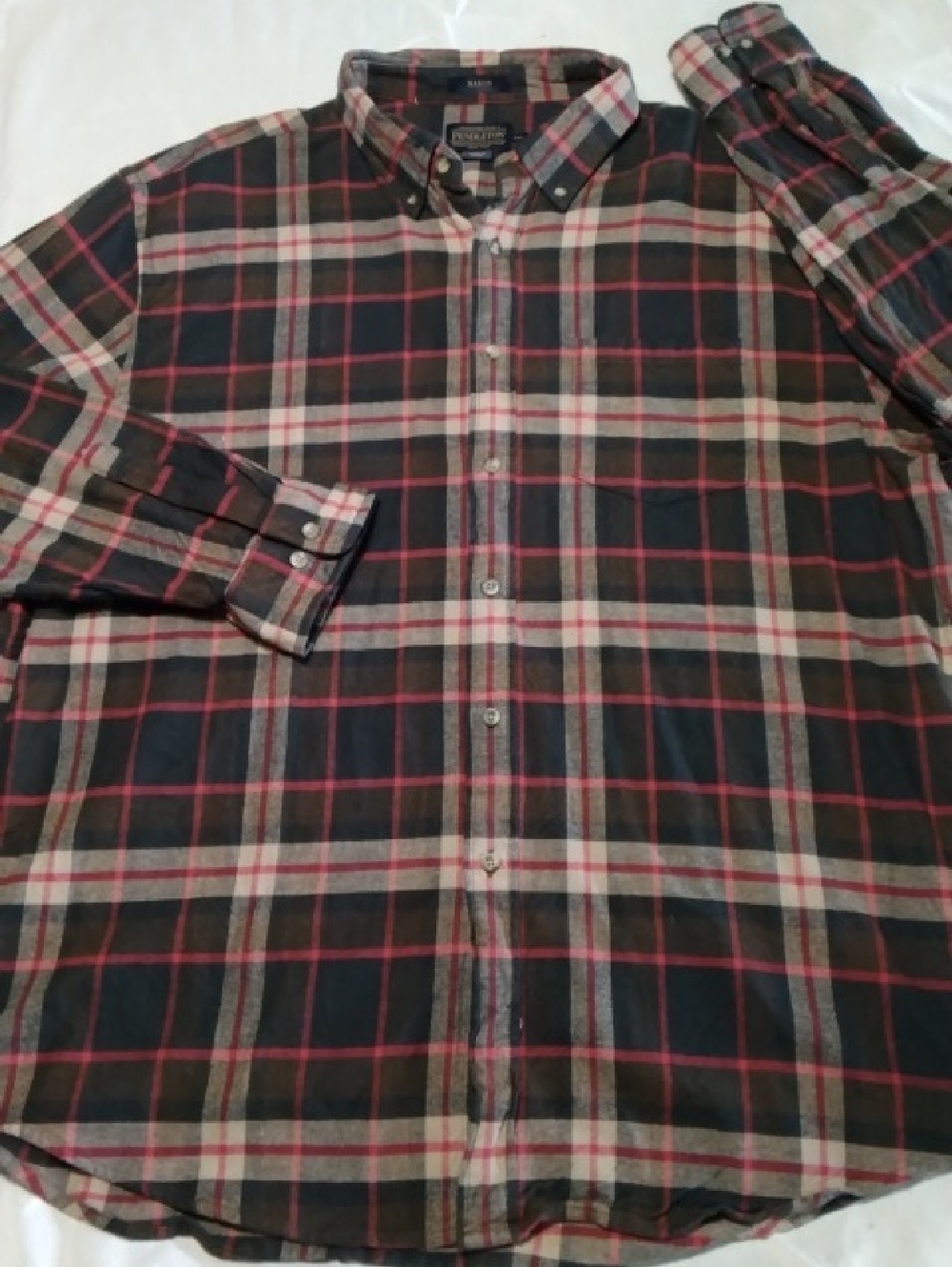 Pendleton Mason Black, Red & Cream Plaid Button-Down Flannel Shirt ,2XL , $32